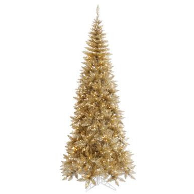 Vickerman 5.5' Champagne Tinsel Fir Slim Artificial Christmas Tree Warm White Dura-lit LED Lights
