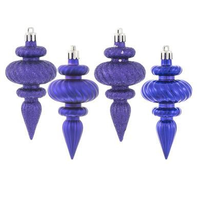  Vickerman 4" Purple 4-Finish Finial Christmas Ornament 8 per Box 