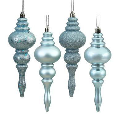 Vickerman 7" Baby Blue 4-Finish Finial Christmas Ornament 8 per Box