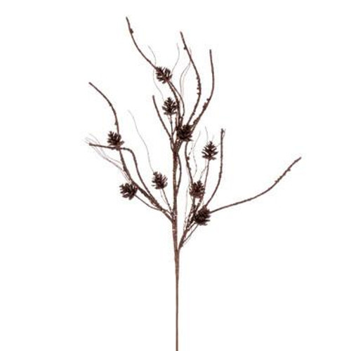 Vickerman 32" Mocha Mini Pinecone Twig Glitter Spray 6 per bag 