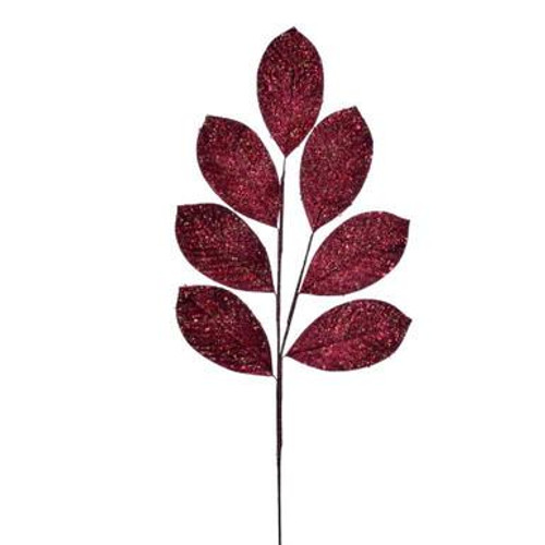  Vickerman 27" Artificial Burgundy Glitter Leaf Christmas Spray 4 per bag 