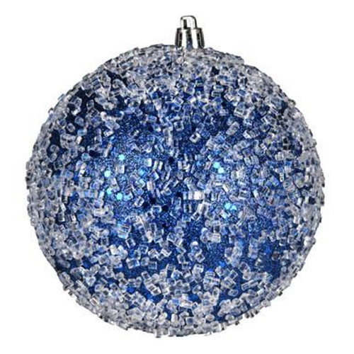  Vickerman 8" Midnight Blue Glitter Hail Ball Drilled Wired 