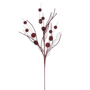 Vickerman 33" Burgundy Ball and Coin Glitter Twig Spray 6 per bag