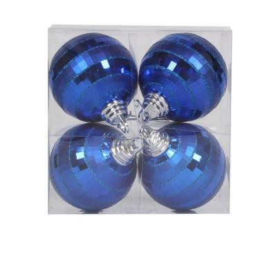 Vickerman 4" Blue Shiny and Matte Mirror Ball Christmas Ornament with Glitter Accents 4 per Box 