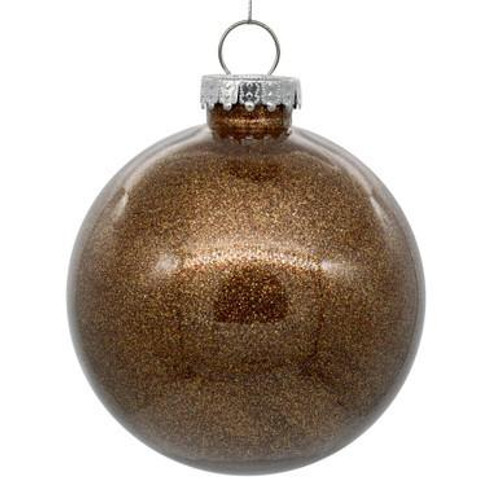  Vickerman 6" Clear Ball Christmas Ornament with Mocha Glitter Interior 4 Pieces per bag 