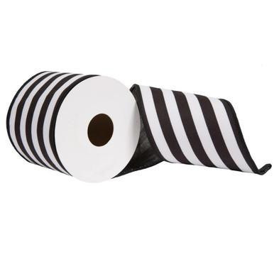 Vickerman 2.5" x 10 Yards Black Horizontal Printed Stripe Sheldon Belver Double Ribbon