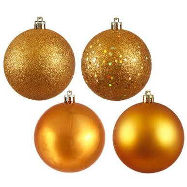  Vickerman 6" Antique Gold 4-Finish Ball Christmas Ornament Assortment 4 per Box 
