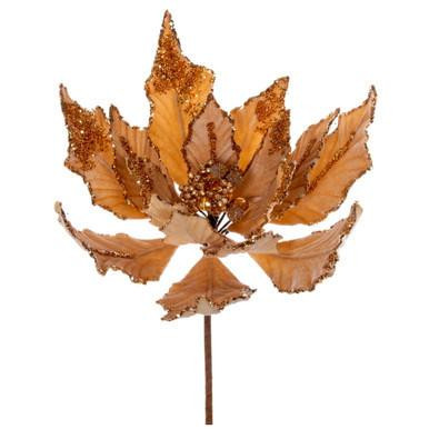 Vickerman 14" Artificial Gold Double Sided Velvet Poinsettia Christmas Pick
