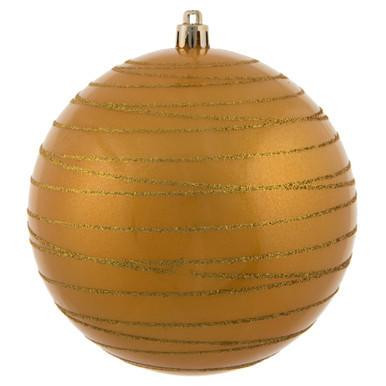 Vickerman 4.75" Honey Gold Candy Finish Ball Christmas Ornament with Glitter Lines 4 per Bag