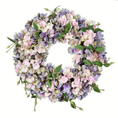 Vickerman 18" Artificial Blue and Pink Hydrangea Wreath