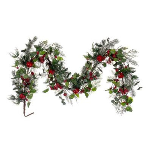  Vickerman FQ221760 – Holly Pine Artificial Garland with Red Jingle Bells – 5ft – Indoor – Green Finish 