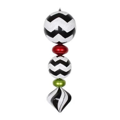 Vickerman M149727 - 24" Black/White/Red/Lime Chevron Finial Christmas Ornament