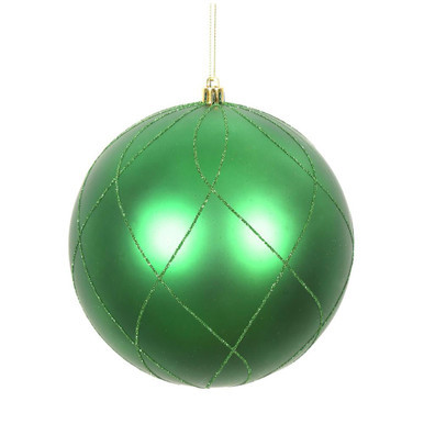  Vickerman N170704D 6" Green Matt Glitter Swirl Ball 3/Bx