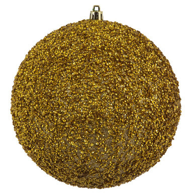 Vickerman N185808D 6" Gold Beaded Ball Drilled 4/Bag