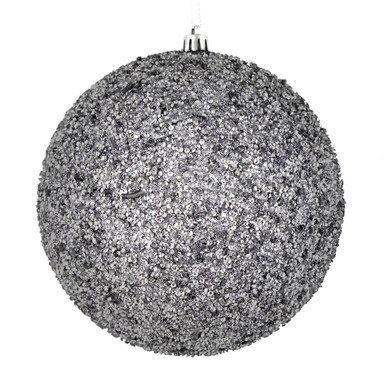 Vickerman N185607D 4" Silver Beaded Ball Drilled 6/Bag