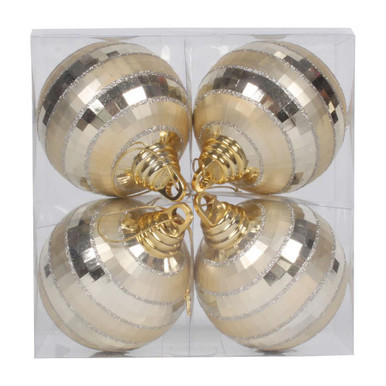 Vickerman M151438 4" Champgne Shiny-Matte Mirror Ball 4/Bx