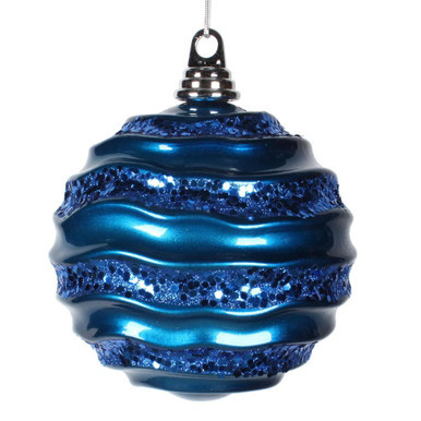 Vickerman M132162 8'' Sea Blue Candy Glitter Wave Ball