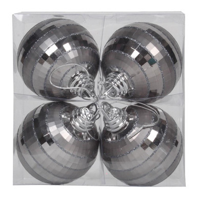 Vickerman M151487 4" Pewter Shiny-Matte Mirror Ball 4/Box