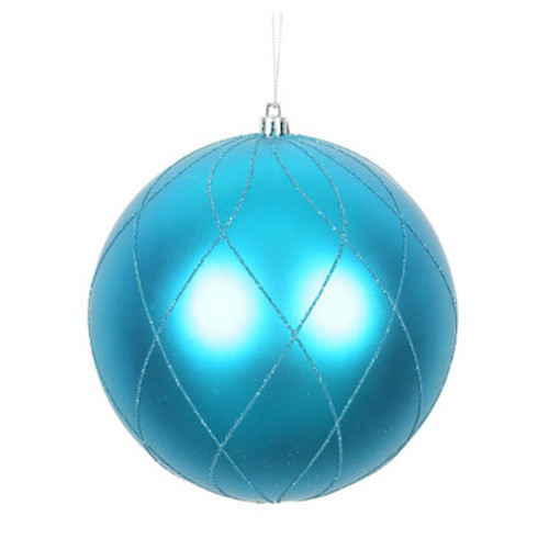  Vickerman N170612D 4" Turquoise Matt Glitt Swirl Ball 4/Bx