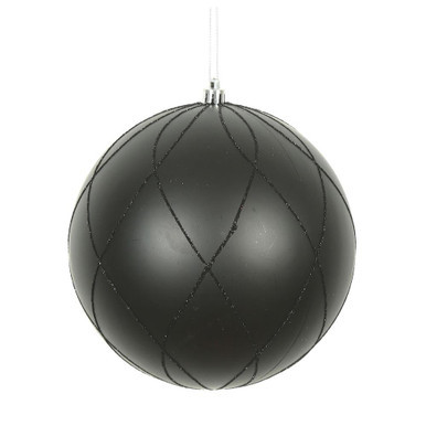 Vickerman N170617D 4" Black Matt Glitter Swirl Ball 4/Bx