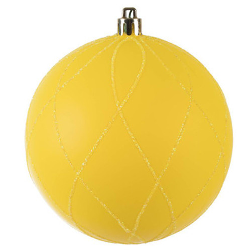  Vickerman N170678D 4" Yellow Matt Glitter Swirl Ball 4/Bx