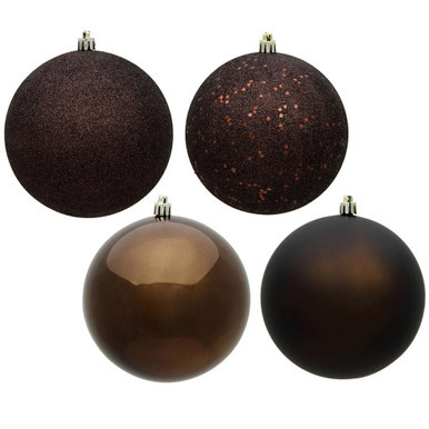  Vickerman N590875 3" Chocolate Ball 4 Finish Asst 16/Bx