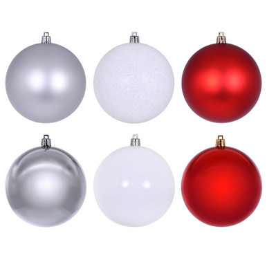  Vickerman N220350 3" Red White Silver Ornament Asst 12/box