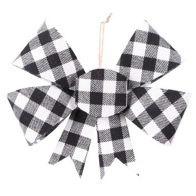 Vickerman MC211911 7" Black-White Plaid Christmas Ornament Bow