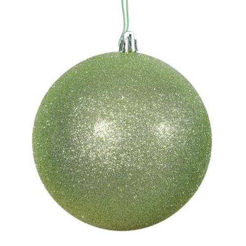  Vickerman N591554DG 6" Celadon Glitter Ball Drilled 4/Bag