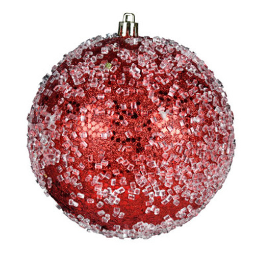  Vickerman N190103D 4" Red Glitter Hail Ball 6/Bag