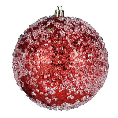 Vickerman N190103D 4" Red Glitter Hail Ball 6/Bag