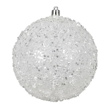 Vickerman N190211D 4.75" White Glitter Hail Ball 4/Bag