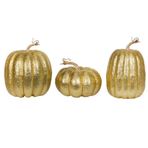  Vickerman MC225708 8" Gold Pumpkins Assorted Set of 3