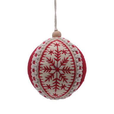  Vickerman JE210132 4" Red/White Felt Snowflake Ball 2/bag