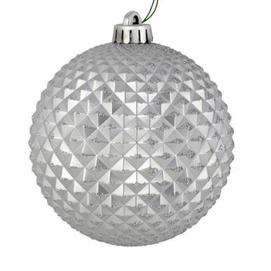 Vickerman N188707D - 6 Inch Silver Durian Glitter Ball Ornament - 4 Pack