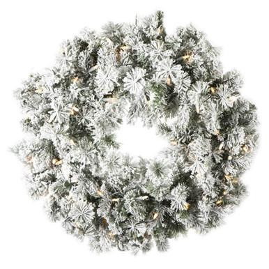 Vickerman 30" Flocked White on Green Pine Artificial Wreath with LED Lights - Vickerman K173531LED