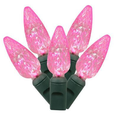 X6G8510 Vickerman - 25 ft 50-Light Outdoor Pink LED C6 Christmas Light String - Green Wire