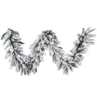  Vickerman A128216 – 9 ft Flocked Snow Ridge Garland – Unlit 