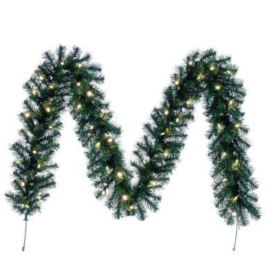  Vickerman A808809LED – 9 ft Natural Douglas Fir Garland – Warm White LED 