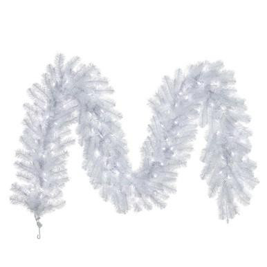 Vickerman A805816LED 9 ft Flocked Crystal White Garland Warm White LED