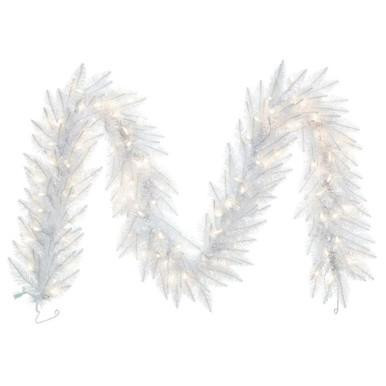 Vickerman A104214LED 9 ft Flocked Sparkle White Garland Pure White LED