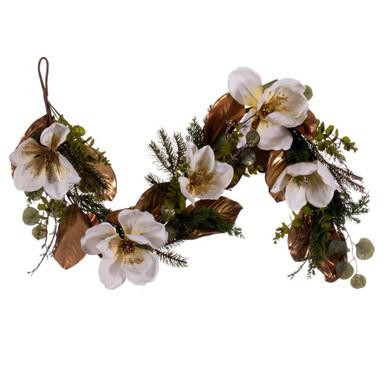 Vickerman FT224560 5 ft White Gold Magnolia Garland Unlit