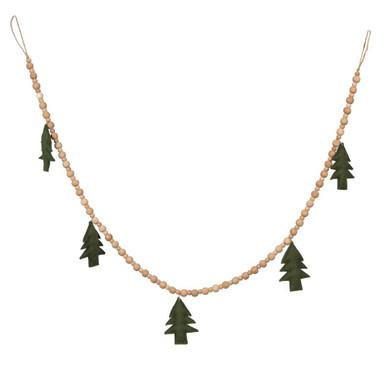 Vickerman JE220961 5 ft Natural Felt Tree Natural Wood Bead Garland Unlit