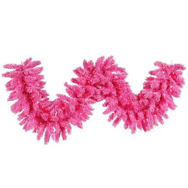 Vickerman K168815LED 9 ft Flocked Pink Garland LED