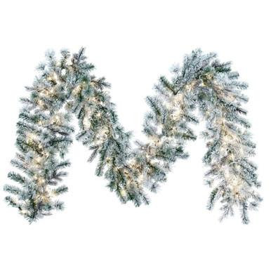 Vickerman K173615LED 9 ft Flocked Kiana Garland Warm White LED