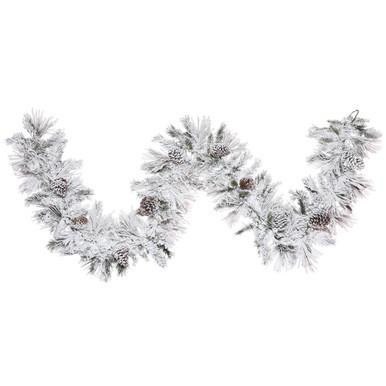  Vickerman K171214 – 9 ft White Flocked Atka Pine Garland – Unlit 