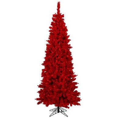 Vickerman K168048LED - 4.5' flocked Red Slim Fir Pre-Lit Christmas Tree with Red LED Lights