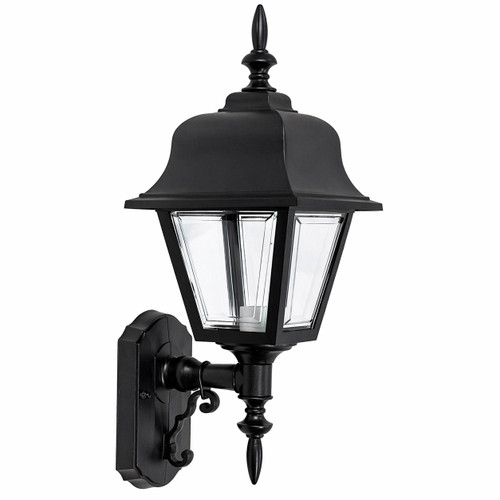 Black Composite Outdoor Wall Lantern with Finial – Clear Lens – Made in USA – E26 Medium
