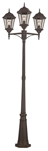 Trans Globe 4995 RT Classical 98-In. 3-Light, 3-Lantern Head, Complete Outdoor Lamp Post Light