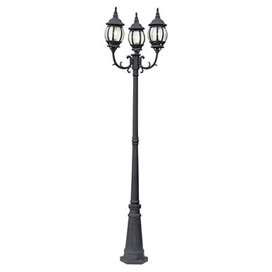 Trans Globe 4090 BK Parkway 91.5-In. 3-Light, 3-Lantern Heads Complete Outdoor Pole Light Set